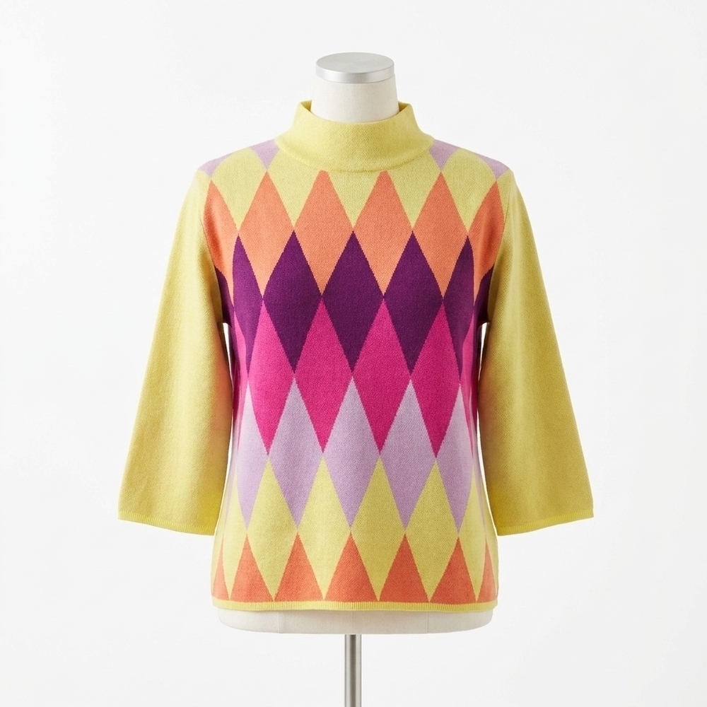 NEW FATE geo pattern knit mock neck sweater in lime
